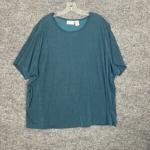 Jaclyn Smith Womens Blouse Top Size 2X Green Shimmer Short Sleeve Holiday Blouse